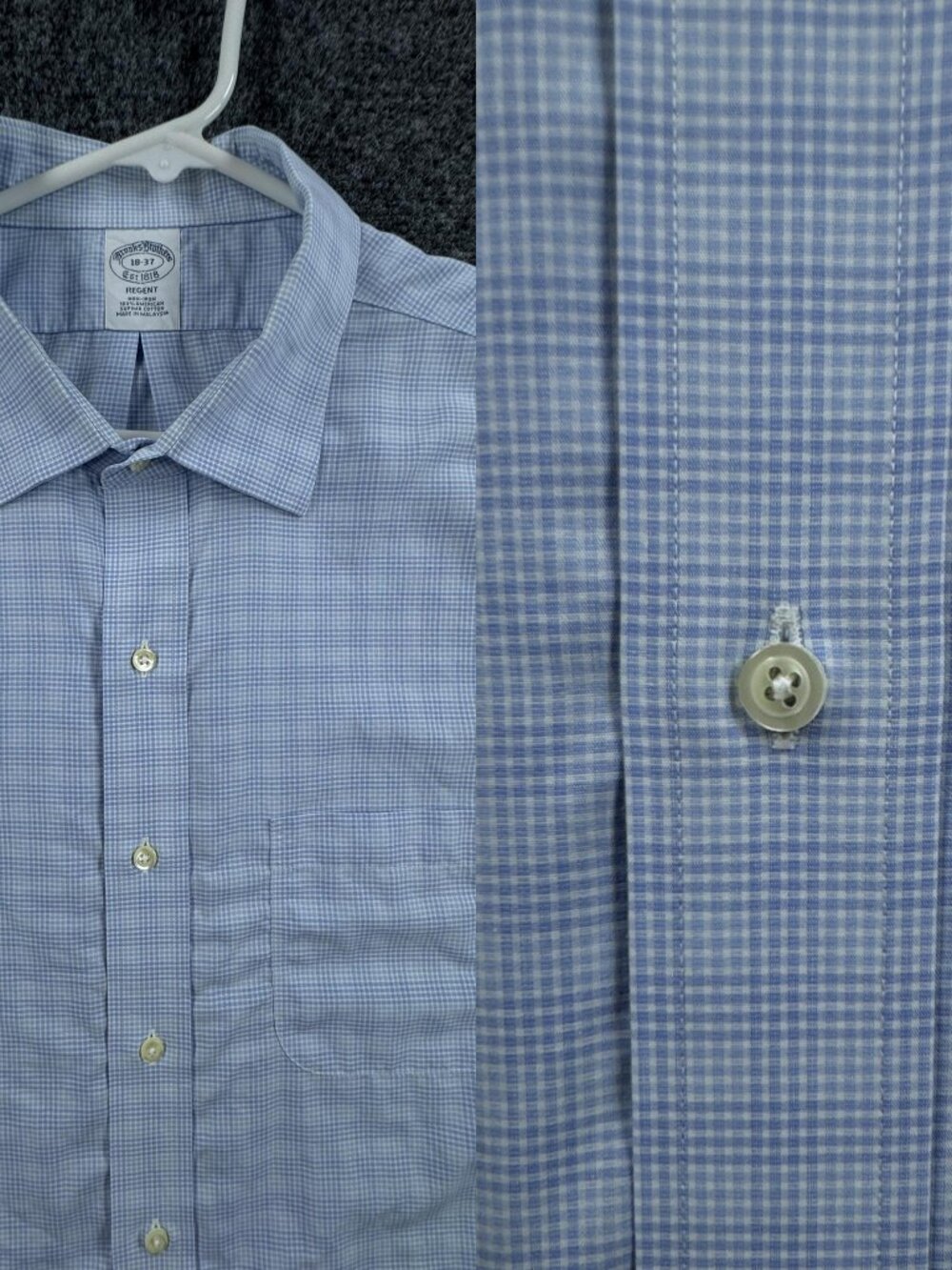 Brooks Brothers Regent Check 18 37 Non-Iron Supima Blue White Business Button Up